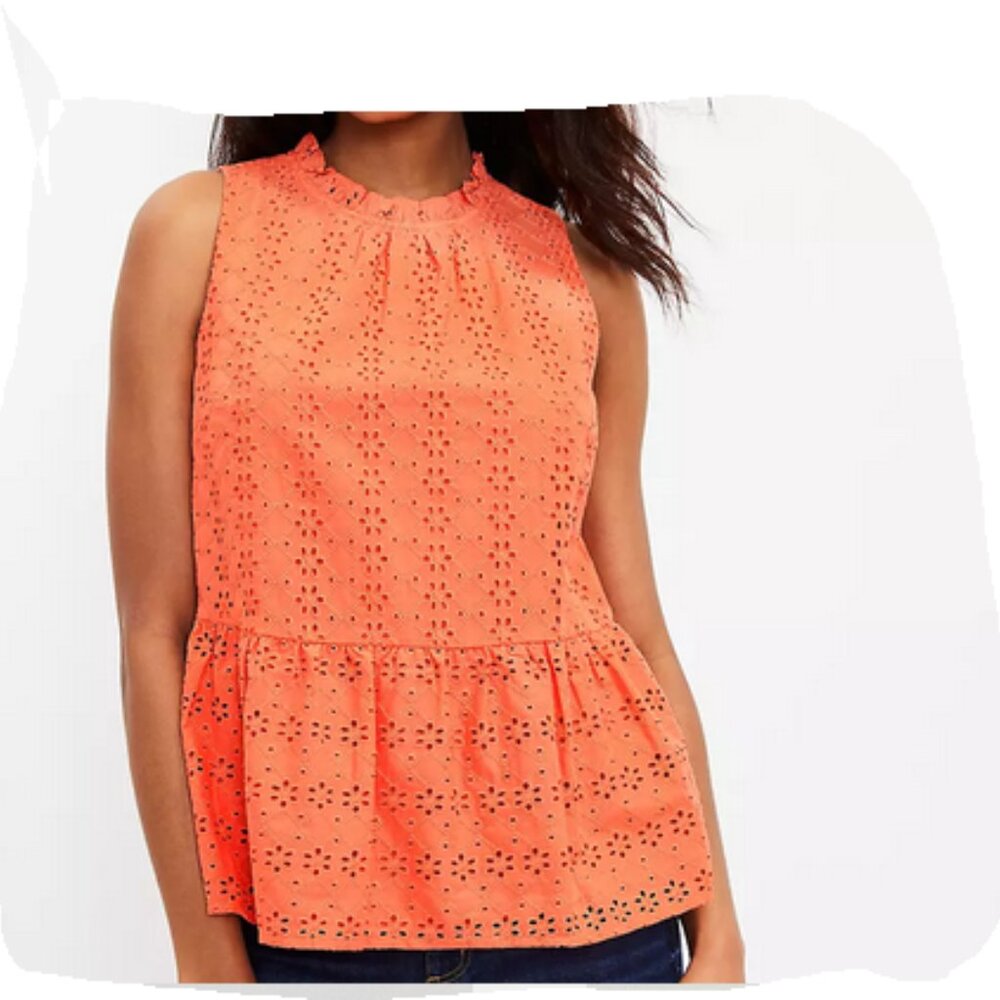 Loft Eyelet Peplum Halter Shell Blouse 100% Cotton Size XL Orange - Picture 9 of 9
